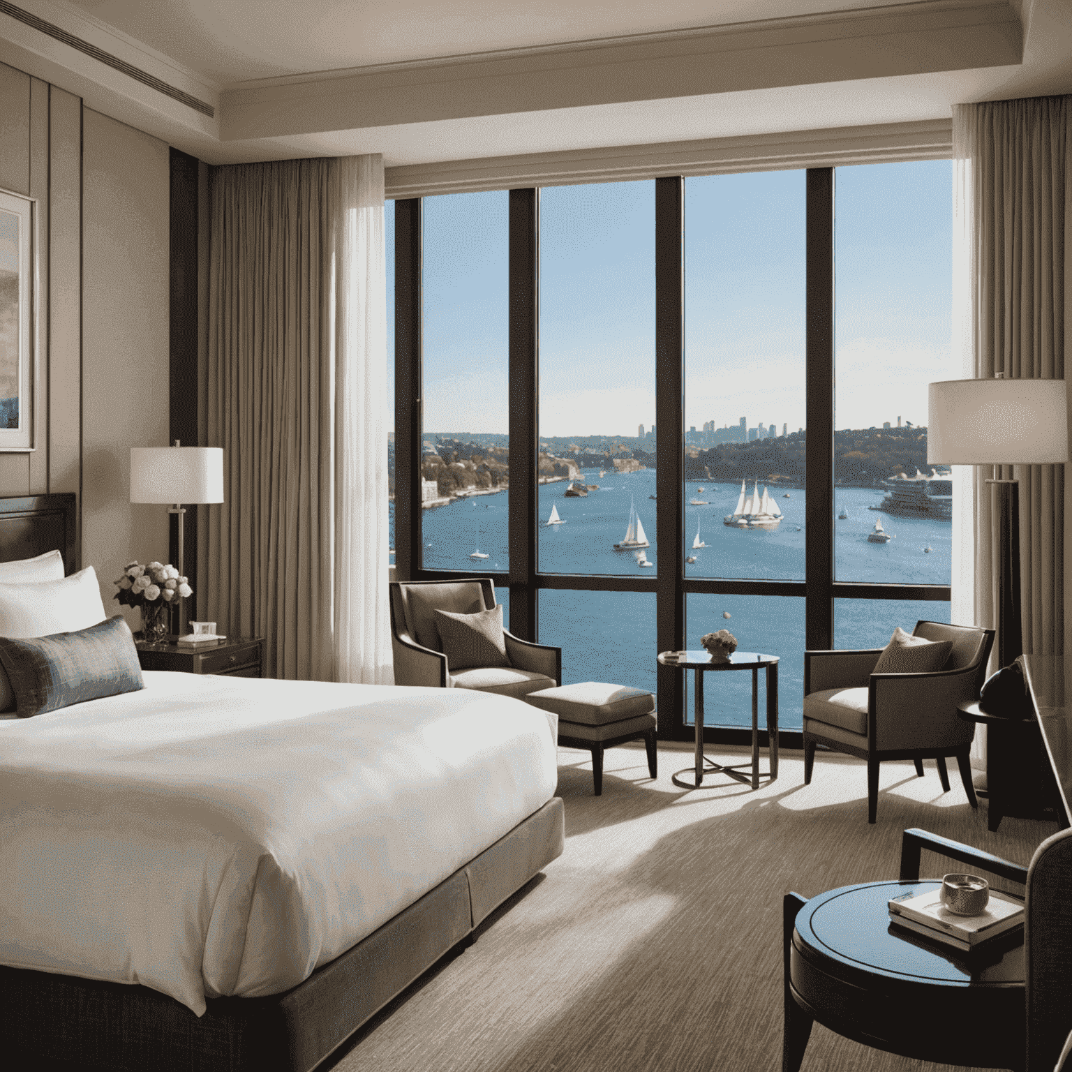 Four Seasons Hotel Sydney's executive suite with floor-to-ceiling windows overlooking the harbour