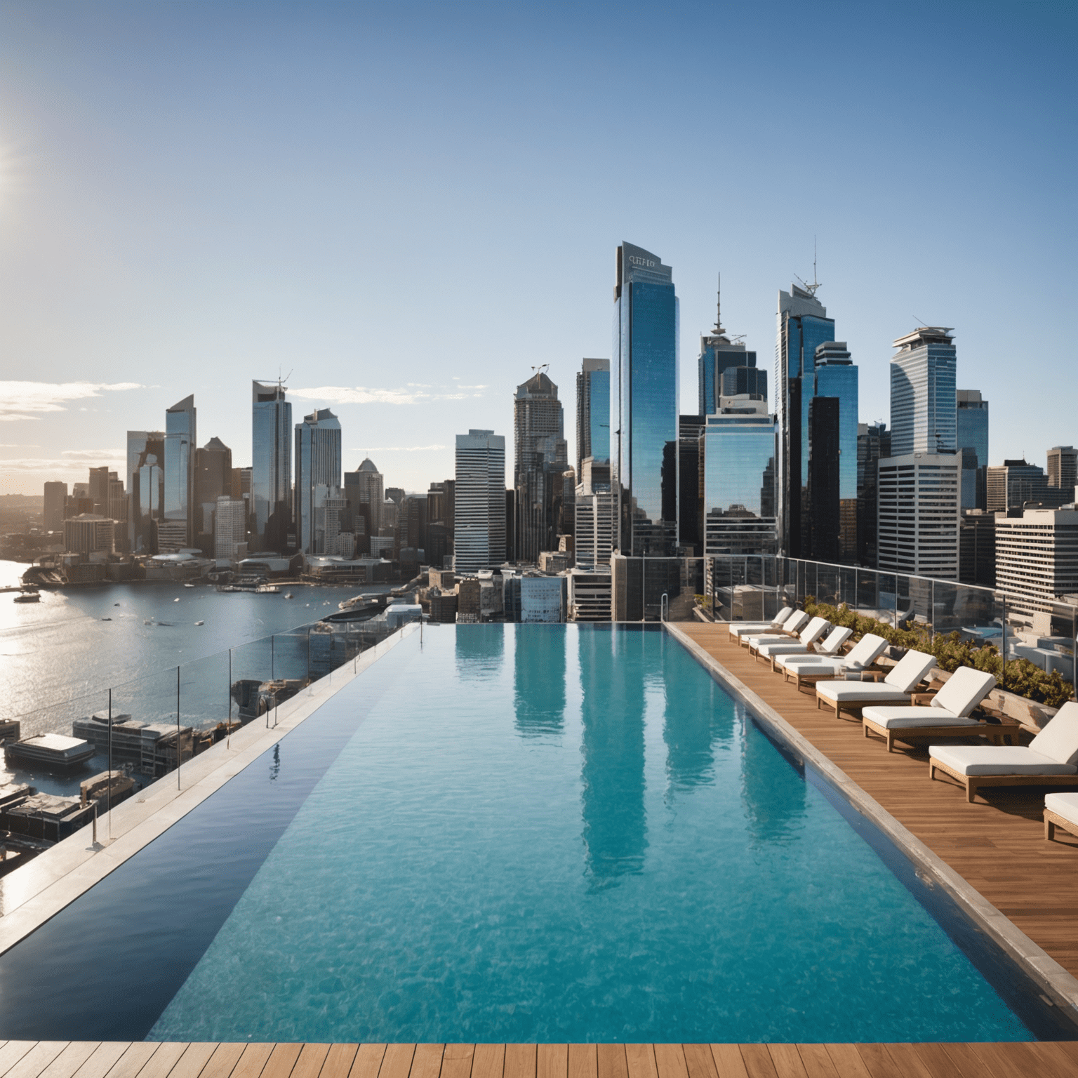 Sofitel Sydney Darling Harbour's infinity pool overlooking the city skyline